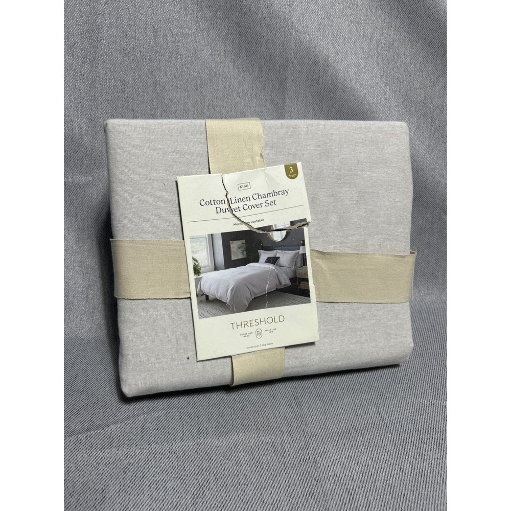 Threshold King Cotton Linen Chambray Duvet Cover Set 3pc Light Gray Bedding